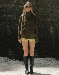 Vireon High Neck Jacket in Khaki Green