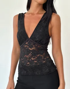 Vishata Top in Black Sequin Lace