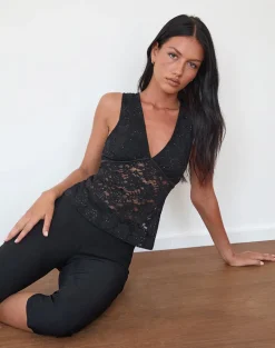 Vishata Top in Black Sequin Lace