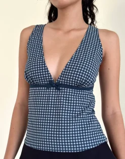 Vishata Top in Mini Gingham Dark Blue