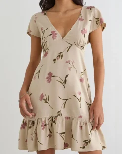 Visoca Mini Dress in Bloom Leafy Taupe