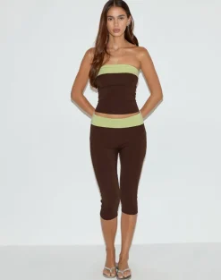 Vivah Fold-over Capri in Chocolate Brown with Pistachio Binding
