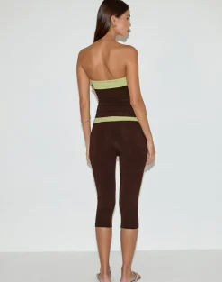 Vivah Fold-over Capri in Chocolate Brown with Pistachio Binding