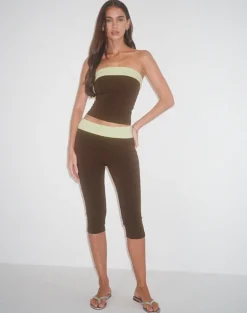 Vivah Fold-over Capri in Chocolate Brown with Pistachio Binding