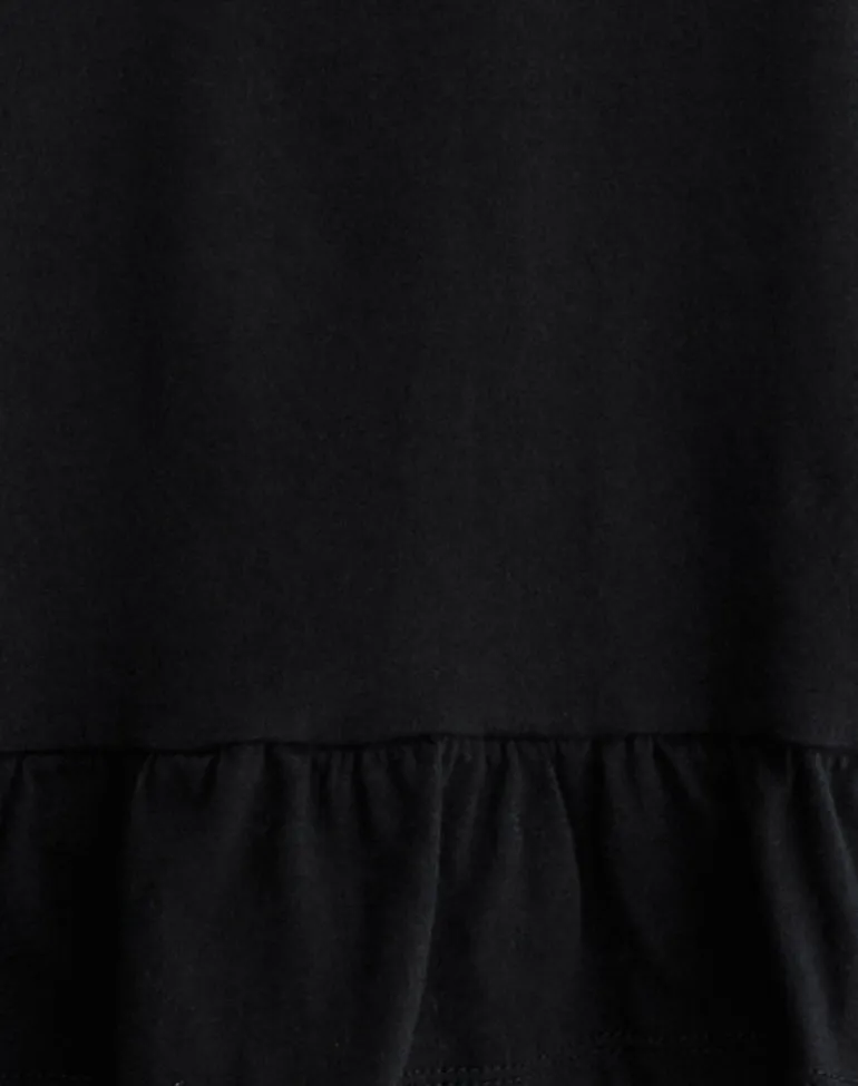 Vivala Boxy Long Sleeve Top in Black with Frill Hem
