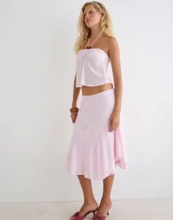 Void Midi Skirt in Crinkle Light Pink