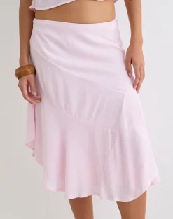 Void Midi Skirt in Crinkle Light Pink