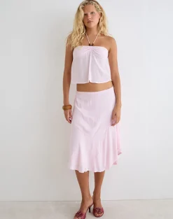 Void Midi Skirt in Crinkle Light Pink