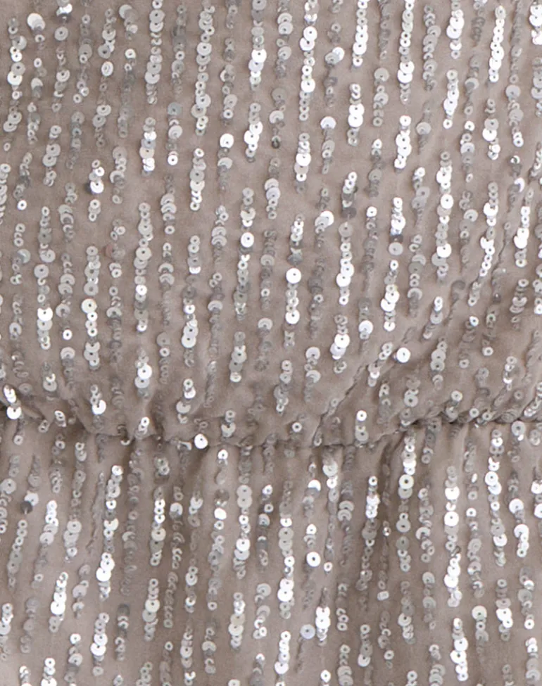 Vora One Shoulder Mini Dress in Sequin Nude
