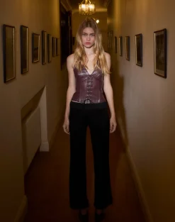 Wahya Lace Up Halter Top in PU Plum