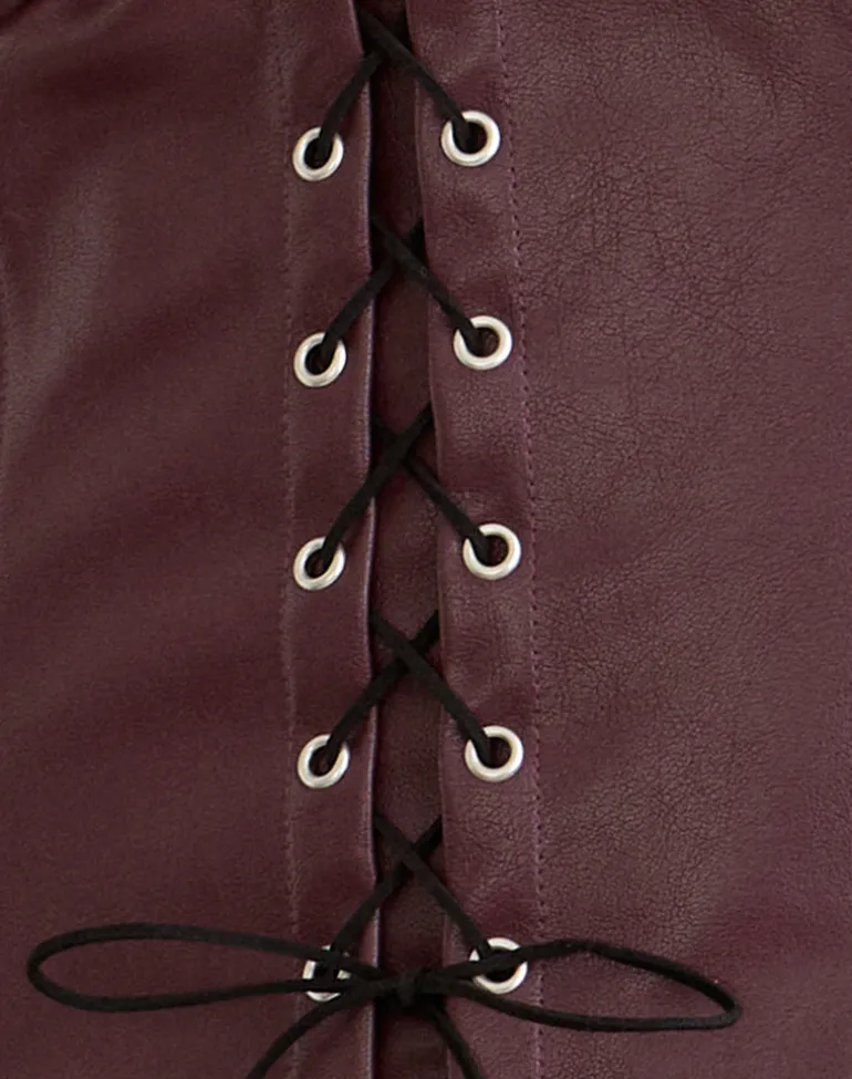 Wahya Lace Up Halter Top in PU Plum