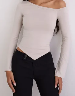 Wakana Asymmetric Long Sleeve Top in Cannoli Cream