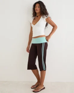 Walter Capri Trouser in Bitter Chocolate and Aqua Combination