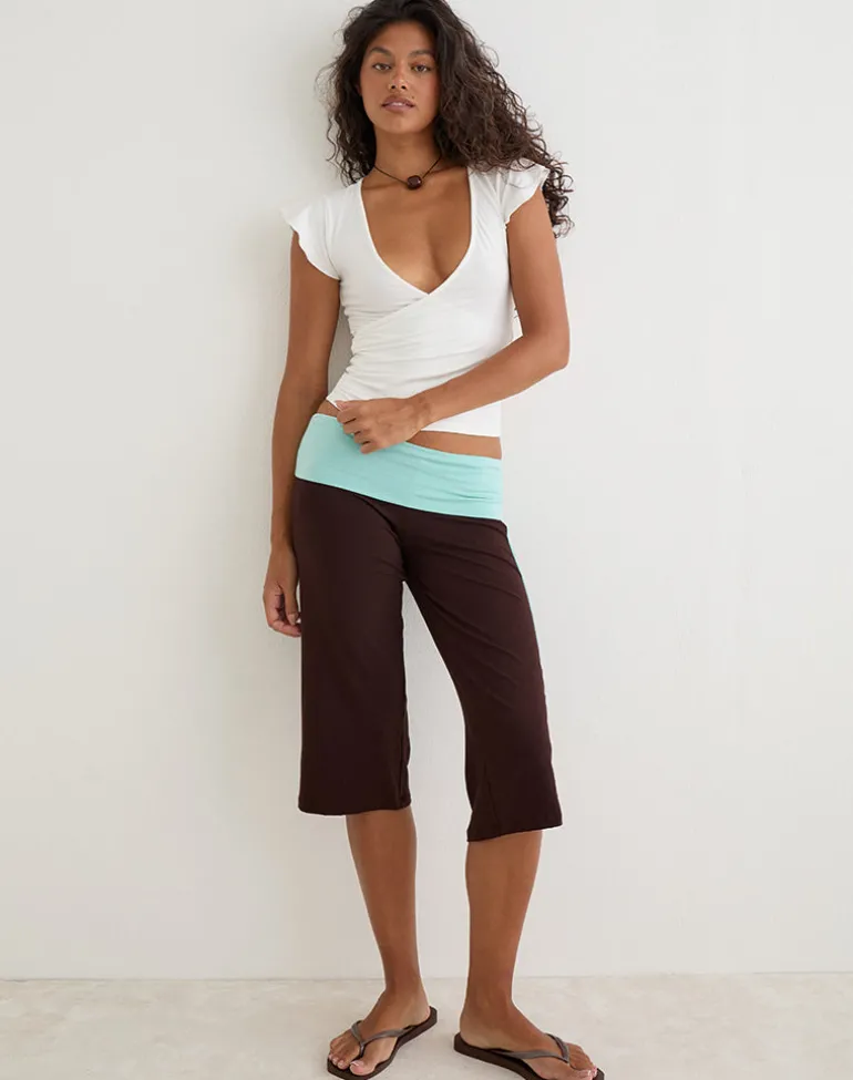 Walter Capri Trouser in Bitter Chocolate and Aqua Combination