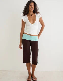 Walter Capri Trouser in Bitter Chocolate and Aqua Combination