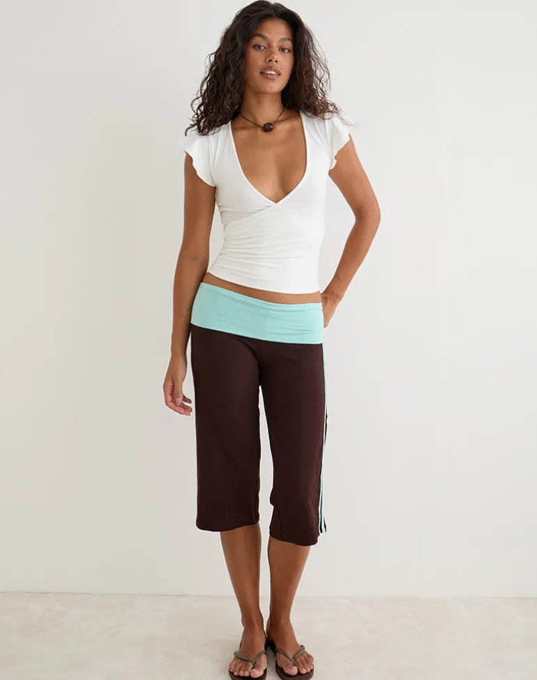 Walter Capri Trouser in Bitter Chocolate and Aqua Combination