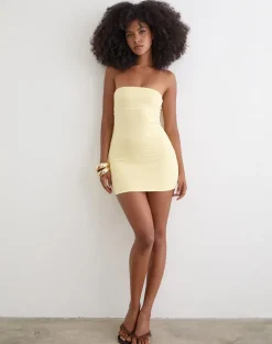 Waneta Bandeau Mini Dress in Rayon Jersey Lemon