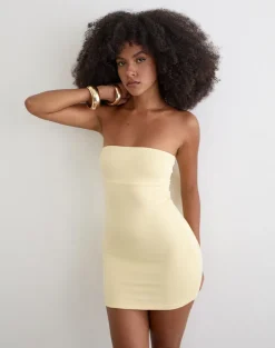 Waneta Bandeau Mini Dress in Rayon Jersey Lemon