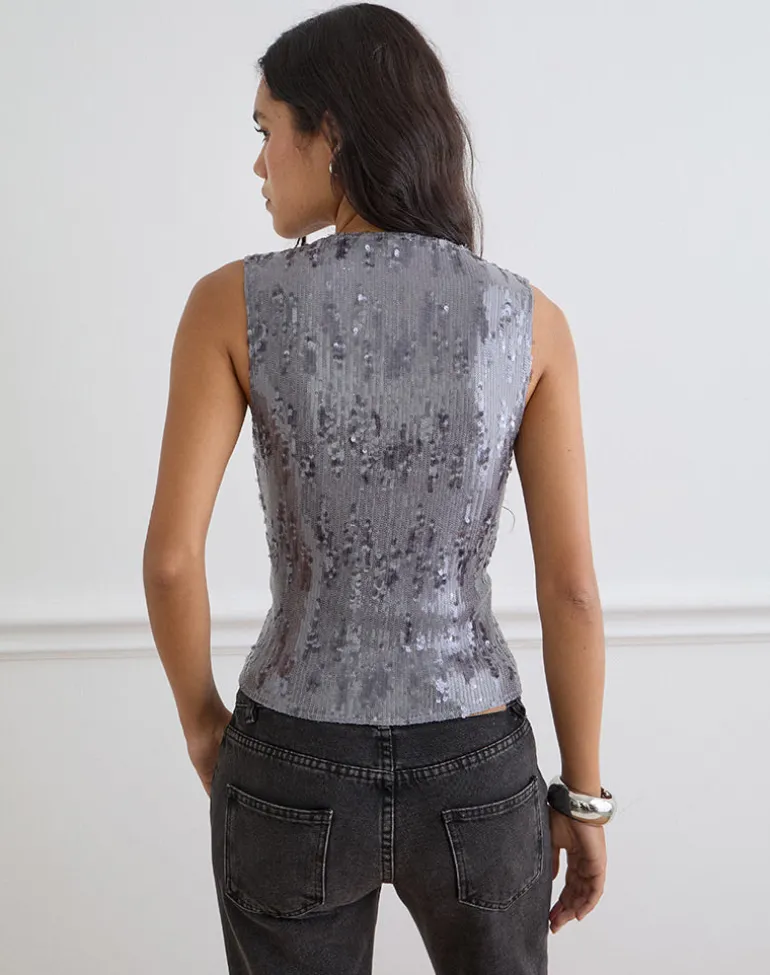 Wespiser Top in Sequin Lilac Grey