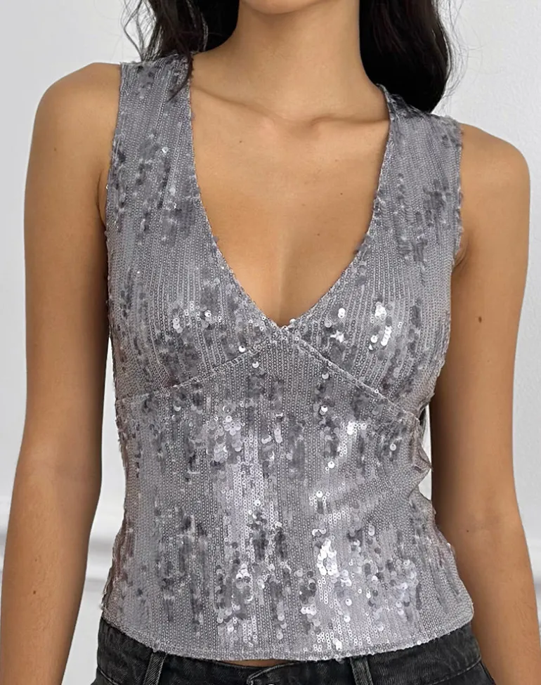 Wespiser Top in Sequin Lilac Grey