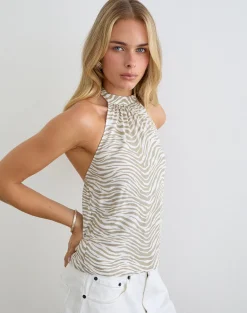 Wiby High Neck Backless Top in Tonal Zebra