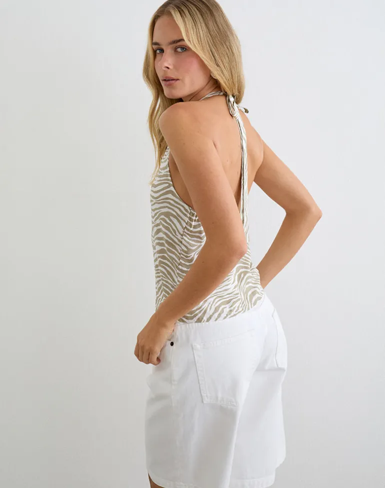 Wiby High Neck Backless Top in Tonal Zebra