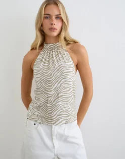 Wiby High Neck Backless Top in Tonal Zebra