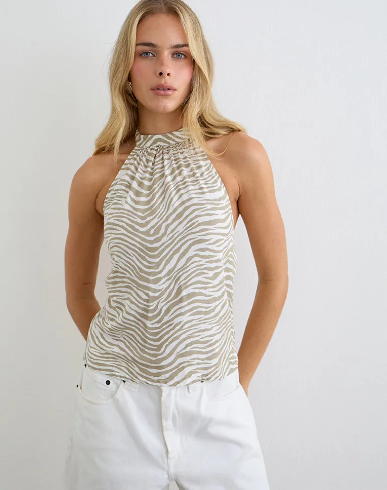 Wiby High Neck Backless Top in Tonal Zebra