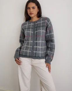 Wisola Cardigan in Knit Country Check Grey