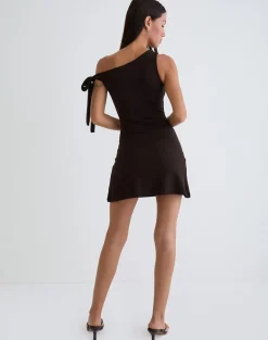 Xeenia One Shoulder Mini Dress in Chocolate Brown