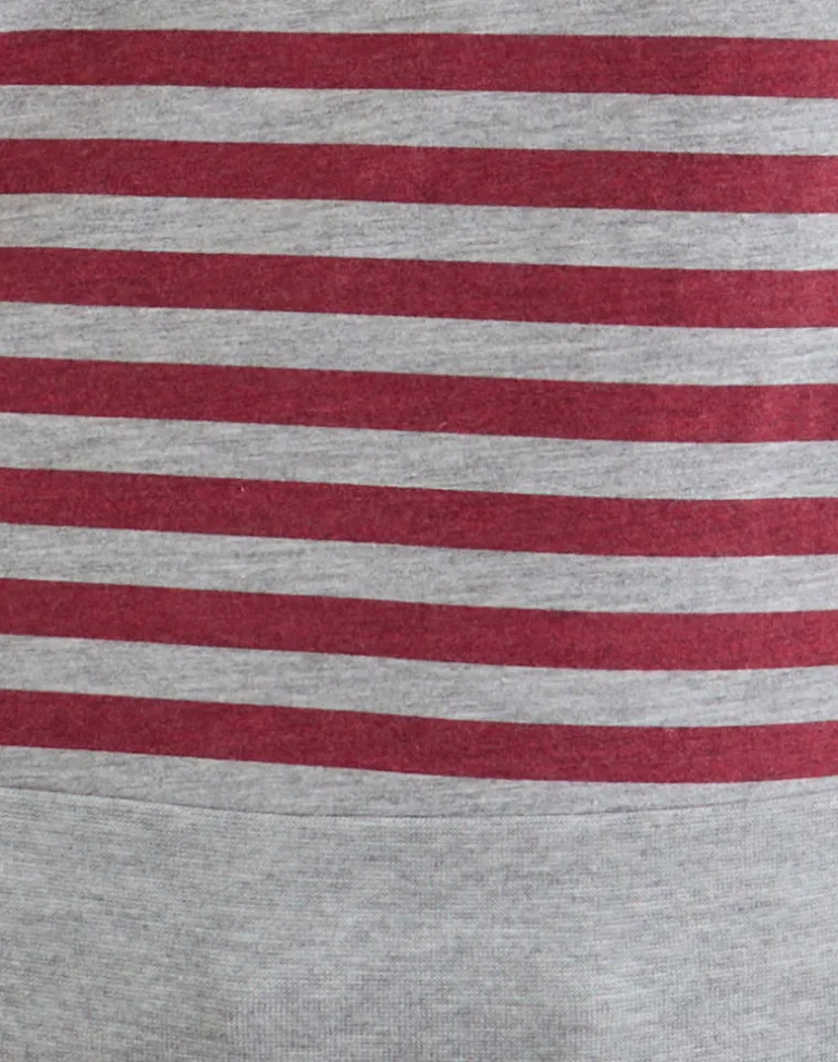 Yacin Slouchy Top in Grey and Burgundy Stripe