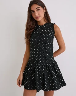 Yadara Mini Dress in Polka Black