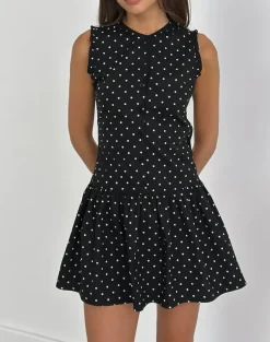 Yadara Mini Dress in Polka Black