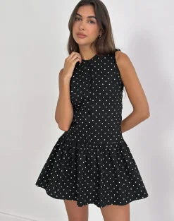 Yadara Mini Dress in Polka Black