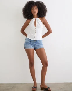Yadele Button Up Keyhole Top in Ivory