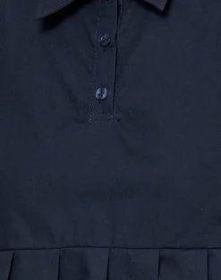 Yaden Pleat Polo Shirt in Poplin Dark Navy