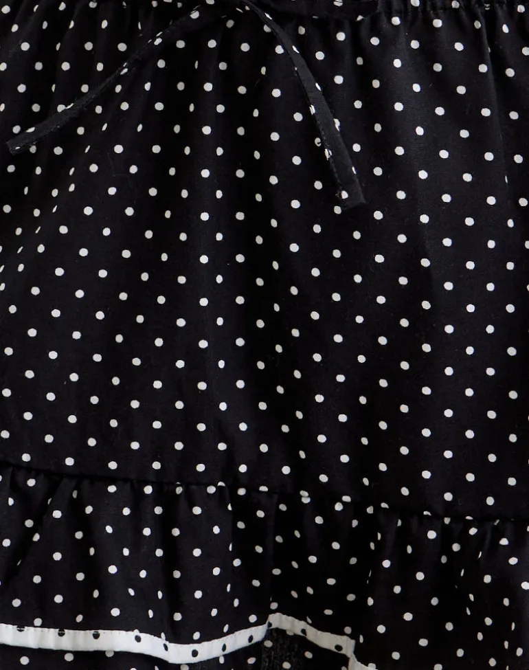 Yaisu Mini Skirt in Black and White Combination with Micro Polka Print