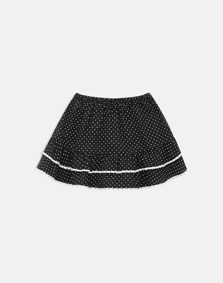 Yaisu Mini Skirt in Black and White Combination with Micro Polka Print