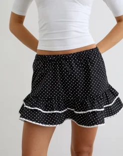 Yaisu Mini Skirt in Black and White Combination with Micro Polka Print