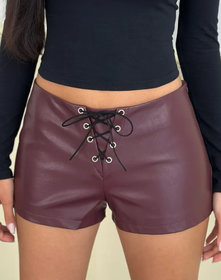 Yakko Lace Up Micro Short in PU Plum