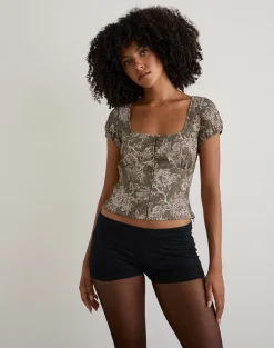 Yakova Blouse in Woven Floral Green