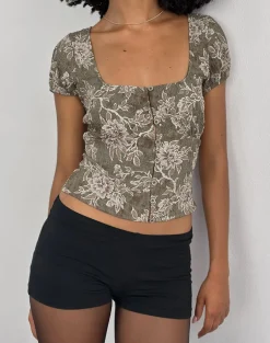 Yakova Blouse in Woven Floral Green