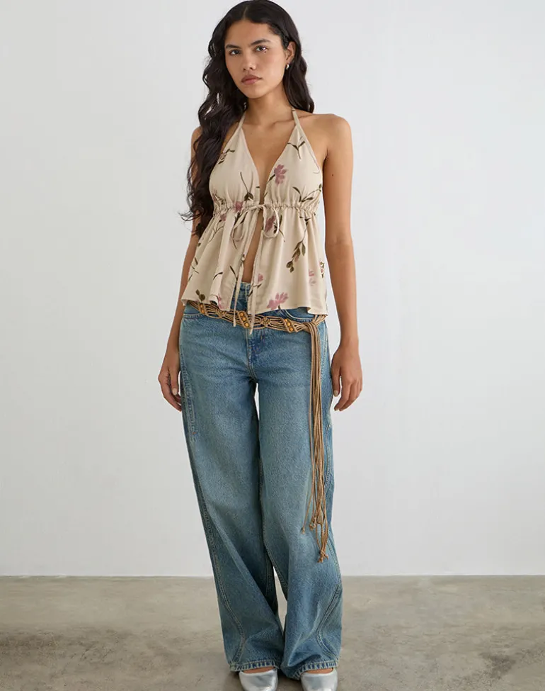 Yalova Halter Top in Bloom Leafy Taupe