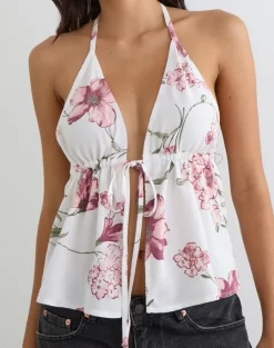 Yalova Halter Top in Femme Floral White