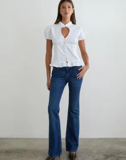 Yamila Puff Sleeve Keyhole Blouse in White
