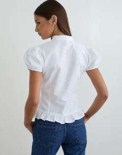 Yamila Puff Sleeve Keyhole Blouse in White