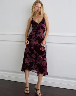 Yamira Maxi Dress in Floral Devore Burgundy