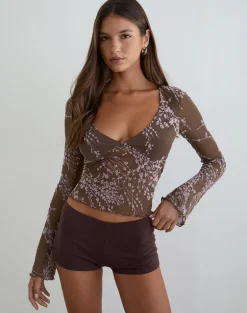 Yamuna Long Sleeve Top in Moonlit Blossom Brown