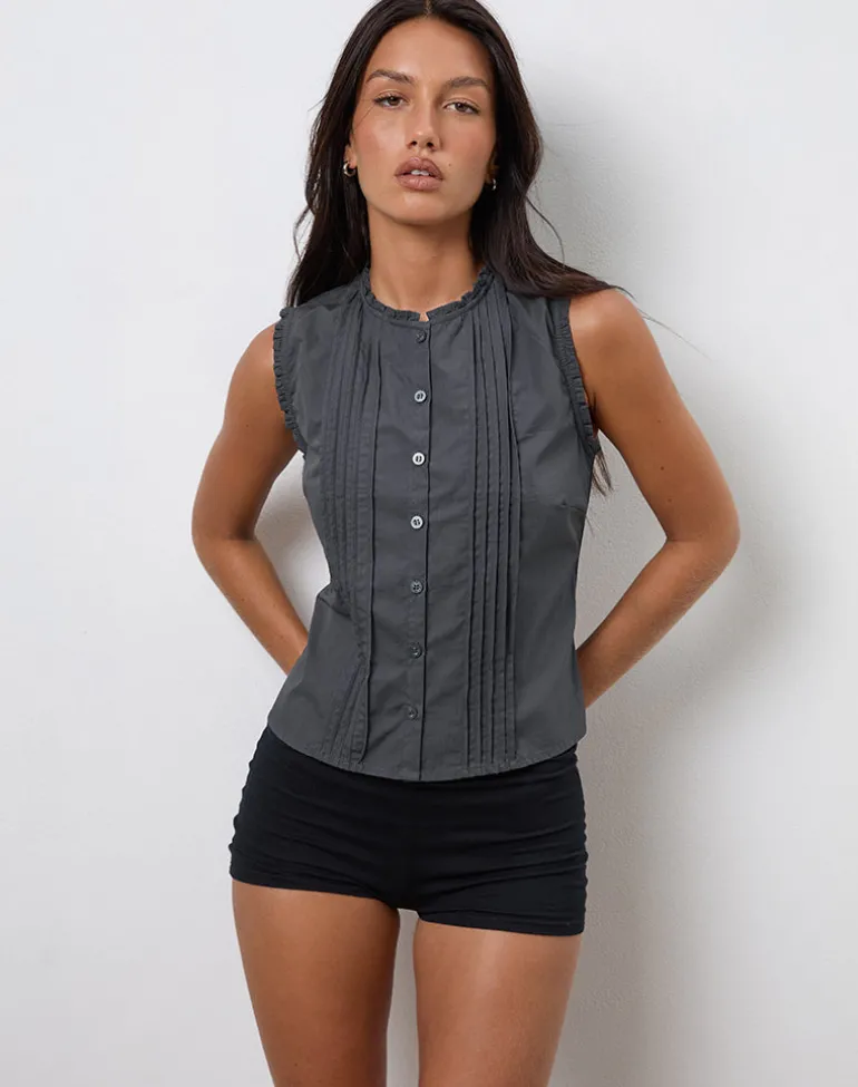 Yara Blouse in Poplin Charcoal Grey