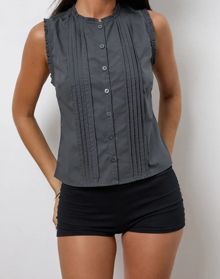 Yara Blouse in Poplin Charcoal Grey